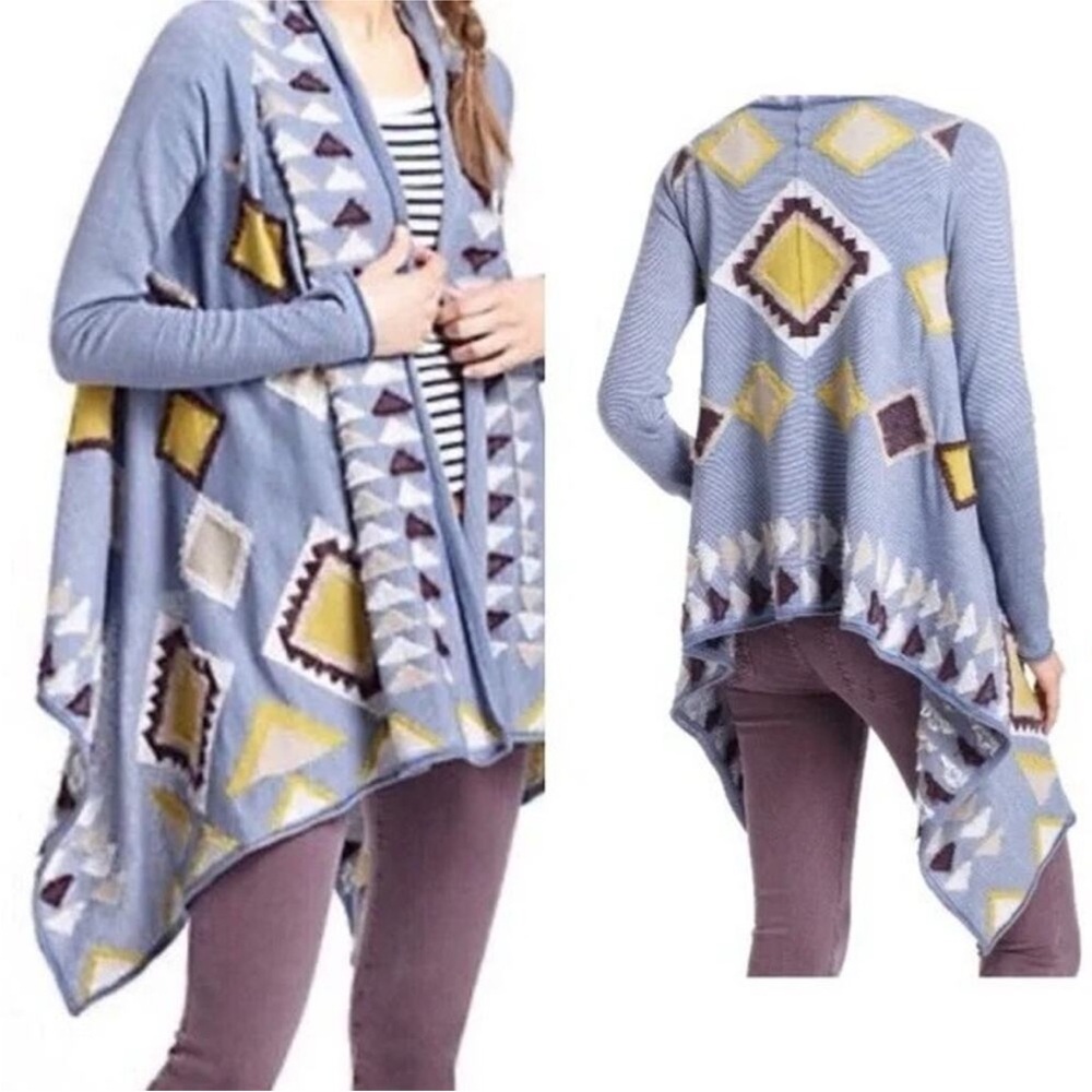Anthropologie‎ Aztec Embroidered Cardigan Sweater Blue Size Medium Fiets Voor 2